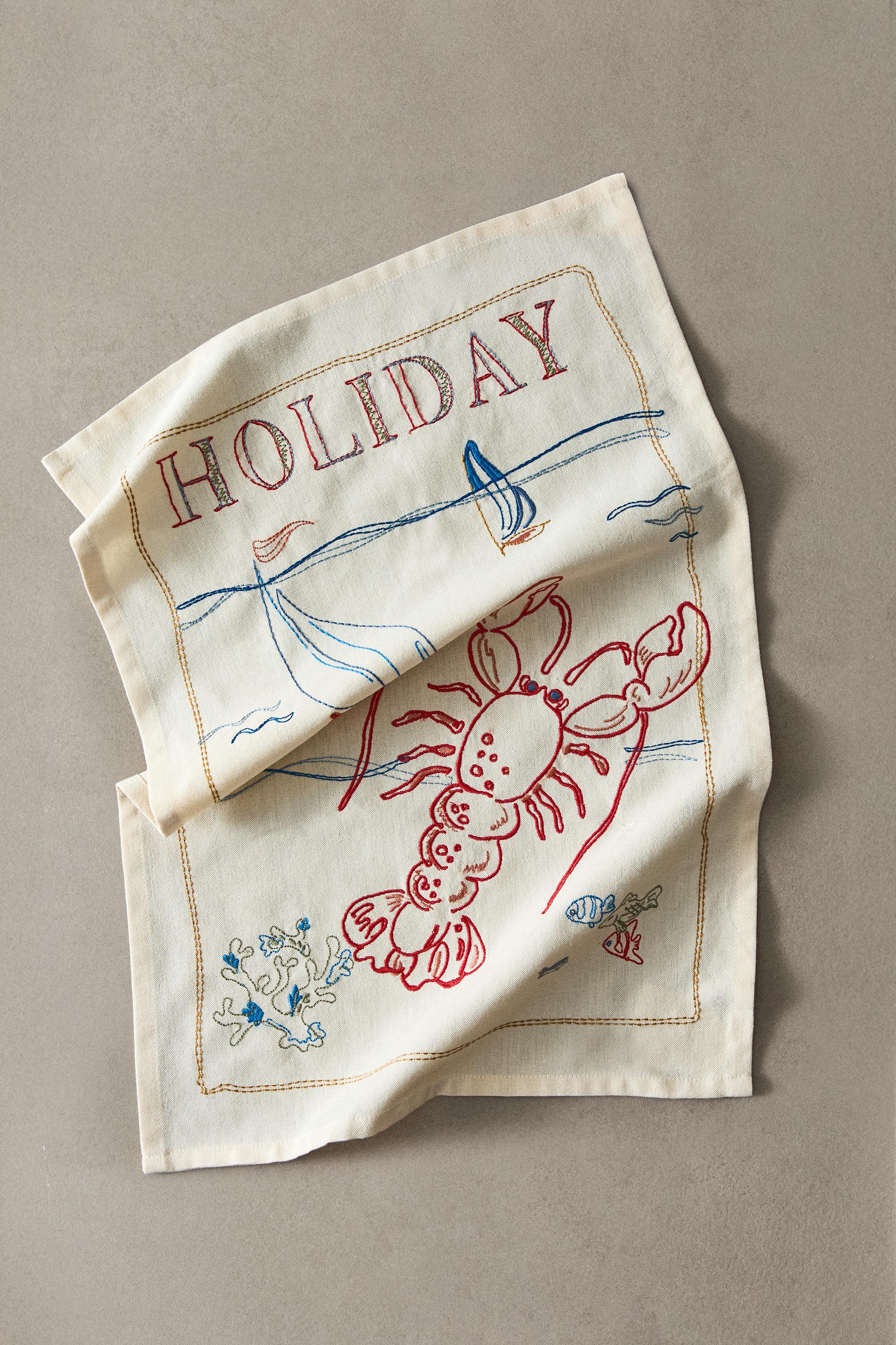 EMBROIDERED HOLIDAY KITCHEN TOWEL